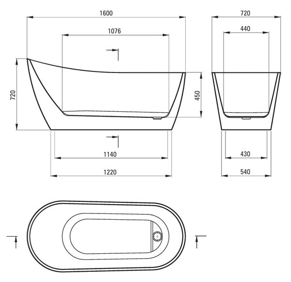 Deante Cada din acril, de sine statatoare, asimetrica - 160 cm