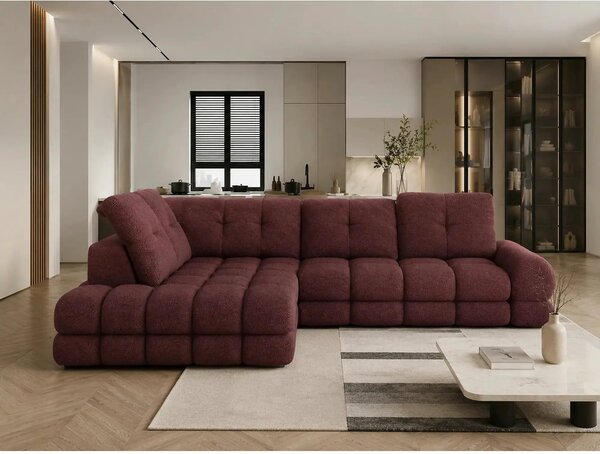Coltar extensibil TOLLO L, sezlong stanga, stofa catifelata visiniu -