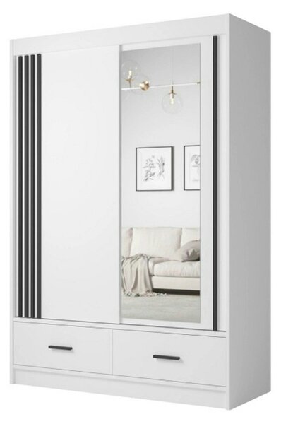 Dulap CANADA CA24-150, alb/negru, PAL, cu 2 usi si 2 sertare, 150x60x2