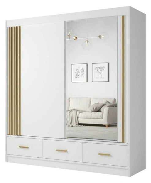 Dulap CANADA CA25-200, alb/auriu, PAL, cu 2 usi si 3 sertare, 200x60x2
