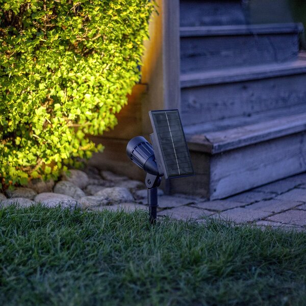 STAR TRADING Spot LED solar Powerspot 19 cm RGBW, 80 lm, negru, cu țăruș de fixare în pământ, Negru, Plastic, Modern, Spot de exterior / vârf de pământ