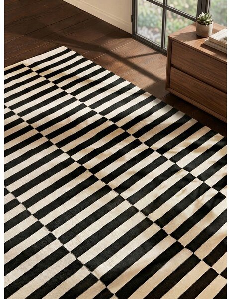 Covor negru-alb reversibil/țesut manual din lână 200x300 cm Donna – Hanse Home