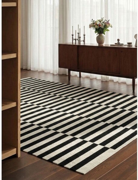 Covor negru-alb reversibil/țesut manual din lână 200x300 cm Donna – Hanse Home