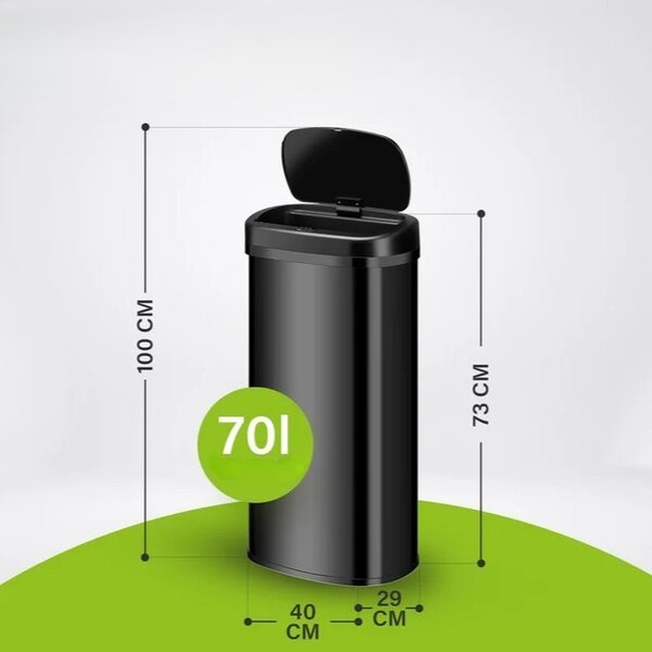 Juskys Coș de gunoi fără contact rectangular 70 L - negru