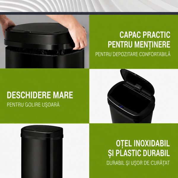 Juskys Coș de gunoi fără contact rectangular 70 L - negru
