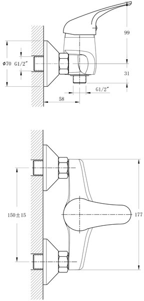 Bruckner Bruckner, baterie de duș HOFFER, pas 150 mm, crom, 424.011.1