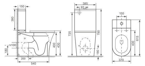 Bruckner Bruckner, vas combinat WC DARIO RIMLESS cu rezervor, deșeuri inferioare/spate, alb, 201.437.4