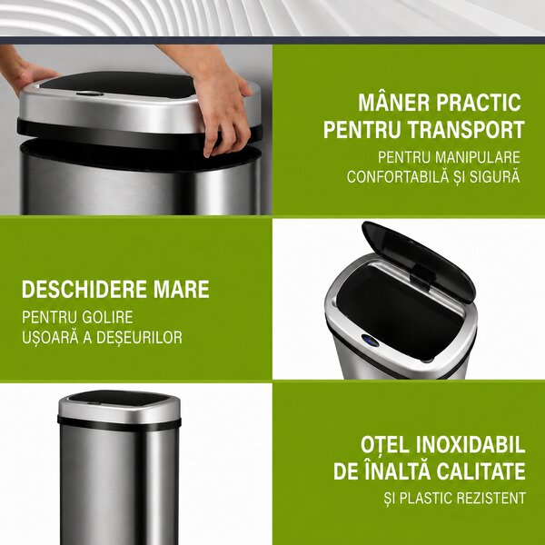 Juskys Coș de gunoi fără contact 70 L - argintiu
