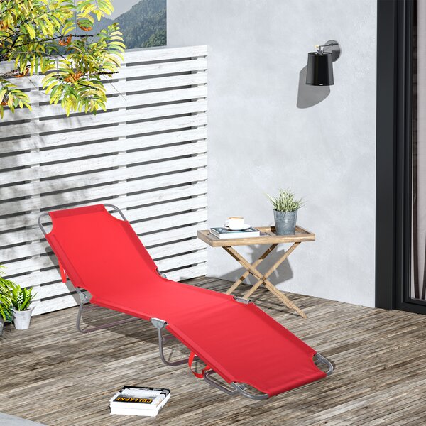 Outsunny Șezlong Pliabil cu Spătar Reglabil în 5 Poziții, Șezlong de Grădină cu Structură din Metal și Material Oxford, pentru Plajă, Piscină, Grădină, 187x55x24cm, Roșu | Aosom Romania
