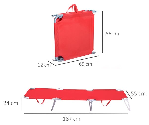 Outsunny Șezlong Pliabil cu Spătar Reglabil în 5 Poziții, Șezlong de Grădină cu Structură din Metal și Material Oxford, pentru Plajă, Piscină, Grădină, 187x55x24cm, Roșu | Aosom Romania