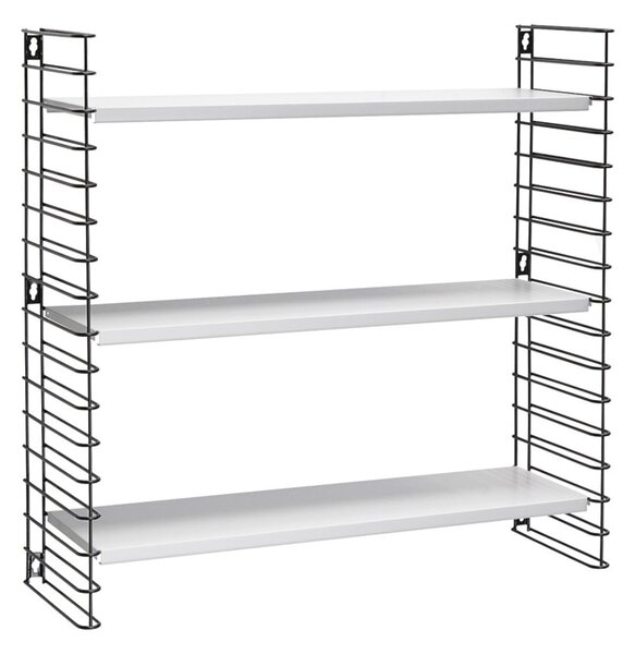 Etajeră cu 3 niveluri și rafturi albe Metaltex Libro, lățime 70 cm, negru