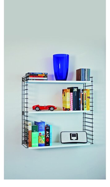 Etajeră cu 3 niveluri și rafturi albe Metaltex Libro, lățime 70 cm, negru