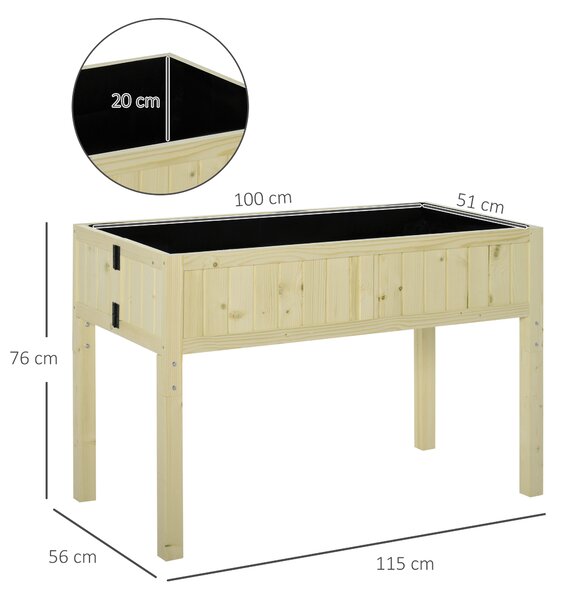 Outsunny Jardinieră Înălțată Rabatabilă, Realizată din Lemn de Brad cu 4 Orificii de Drenaj, pentru Grădină, Terasă sau Balcon, 115x56x76 cm, Culoare Lemn | Aosom Romania