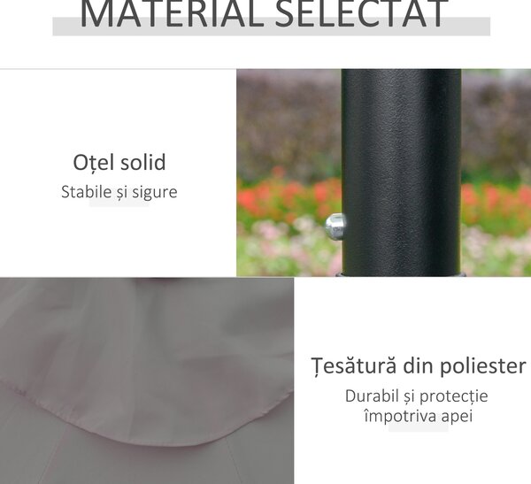 Outsunny Umbrelă de Grădină Inclinabilă Ø265 cm cu 32 Lumini LED Solare și Manivelă, Umbrelă de Exterior cu 8 Spițe, din Oțel și Poliester, pentru Patio, Curte, Balcon, Terasă, Gri | Aosom Romania
