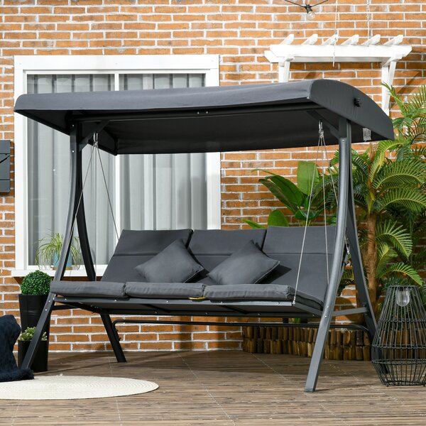 Outsunny Balansoar pentru Exterior de Grădină cu 3 Locuri și Acoperiș Reglabil, Perne Decorative, 202x115x168 cm, Gri | Aosom Romania