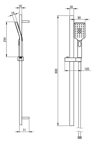 Deante Alpinia, coloana de dus 80cm cu cap manual cu 3 functii si furtun de dus 150cm, negru, DEA-NGA_N52K
