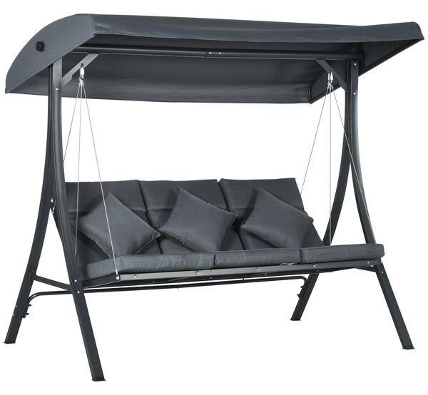 Outsunny Balansoar pentru Exterior de Grădină cu 3 Locuri și Acoperiș Reglabil, Perne Decorative, 202x115x168 cm, Gri | Aosom Romania
