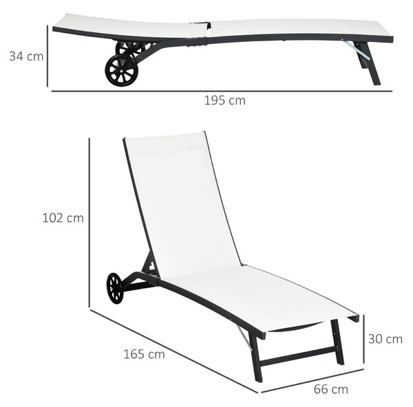 Outsunny Set de 2 Șezlonguri Rabatabile pe 5 Niveluri, Șezlonguri din Aluminiu și Țesătură Respirabilă, 66x165x102 cm, Albastru | Aosom Romania