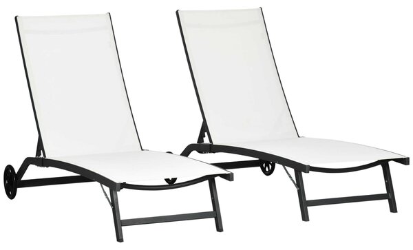 Outsunny Set de 2 Șezlonguri Rabatabile pe 5 Niveluri, Șezlonguri din Aluminiu și Țesătură Respirabilă, 66x165x102 cm, Albastru | Aosom Romania