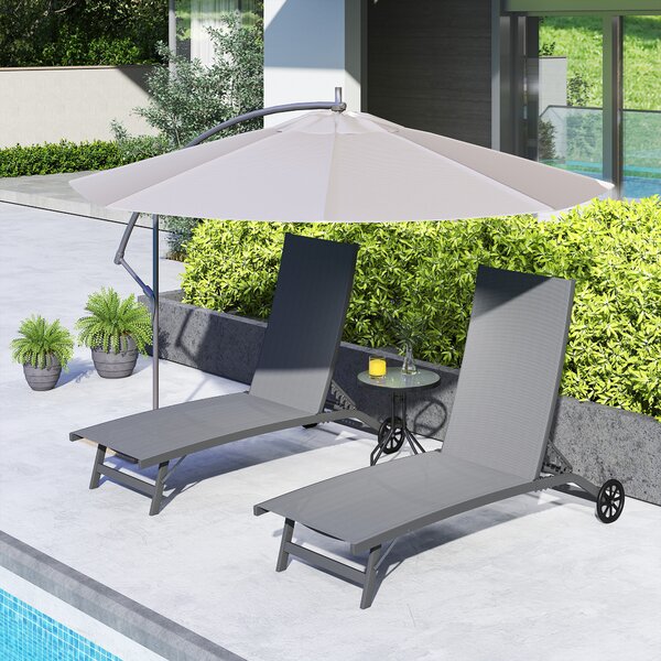 Outsunny Set de 2 Șezlonguri Rabatabile pe 5 Niveluri, Șezlonguri din Aluminiu și Țesătură Respirabilă, 66x165x102 cm, Albastru | Aosom Romania