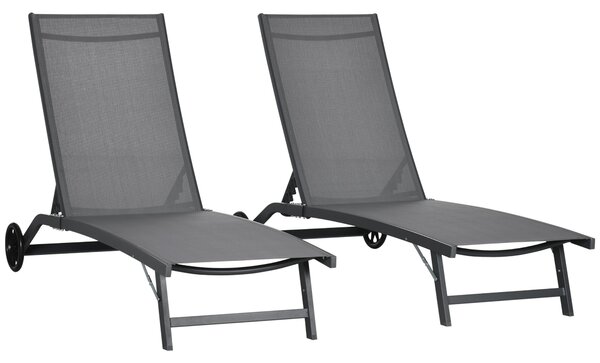 Outsunny Set de 2 Șezlonguri Rabatabile pe 5 Niveluri, Șezlonguri din Aluminiu și Țesătură Respirabilă, 66x165x102 cm, Albastru | Aosom Romania