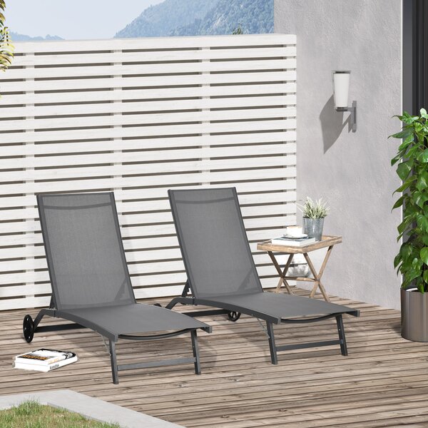 Outsunny Set de 2 Șezlonguri Rabatabile pe 5 Niveluri, Șezlonguri din Aluminiu și Țesătură Respirabilă, 66x165x102 cm, Albastru | Aosom Romania