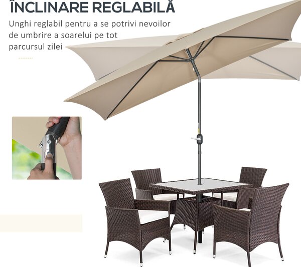 Outsunny Umbrelă de Grădină Înclinabilă cu Manivelă și 6 Spiţe, 2x3 m, Gri Închis | Aosom Romania
