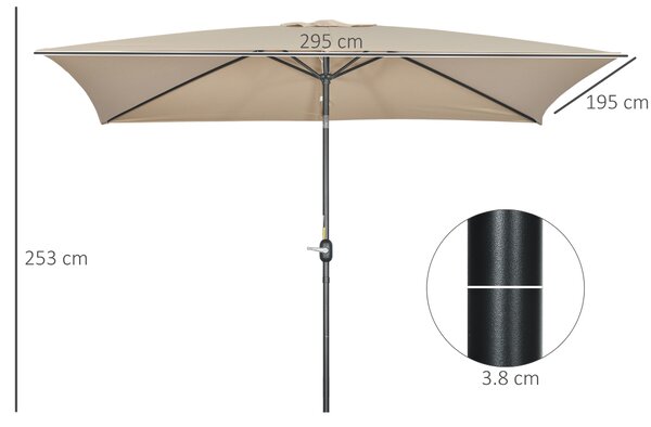 Outsunny Umbrelă de Grădină Înclinabilă cu Manivelă și 6 Spiţe, 2x3 m, Gri Închis | Aosom Romania