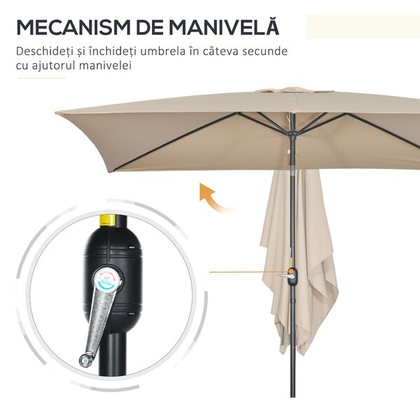 Outsunny Umbrelă de Grădină Înclinabilă cu Manivelă și 6 Spiţe, 2x3 m, Gri Închis | Aosom Romania