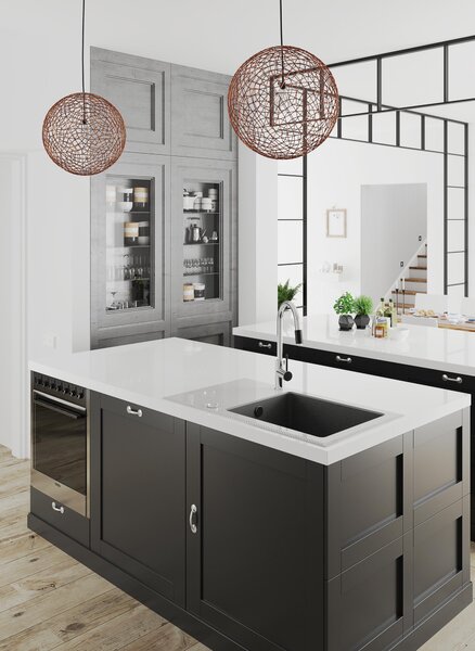 Deante Andante, chiuvetă sticlă-granit cu 1 cameră 780x488x220 mm, gri-grafit, DEA-ZSN_GL1C