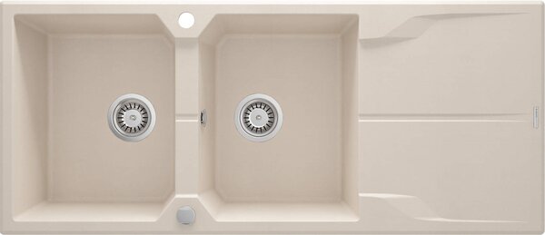 Deante Andante, chiuveta granit 1160x500x224 mm + sifon de economisire a spațiului, 2 camere, bej, ZQN_5213