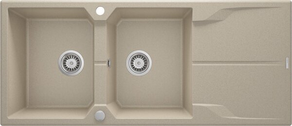 Deante Andante, chiuveta granit 1160x500x224 mm + sifon cu economie de spatiu, 2 camere, nisip, ZQN_7213