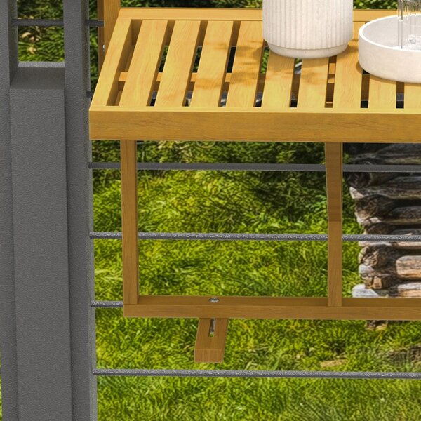 Outsunny Masă Suspendată de Exterior, Masă Reglabilă pentru Balustradă, Blat Suport cu Montare pe Perete, 68x65x40,5-55 cm, Tec | Aosom Romania