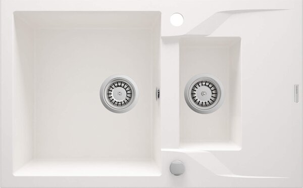 Deante Andante, chiuveta granit 780x490x194 mm + sifon de economisire a spațiului, 1,5 camere, alb, ZQN_A513