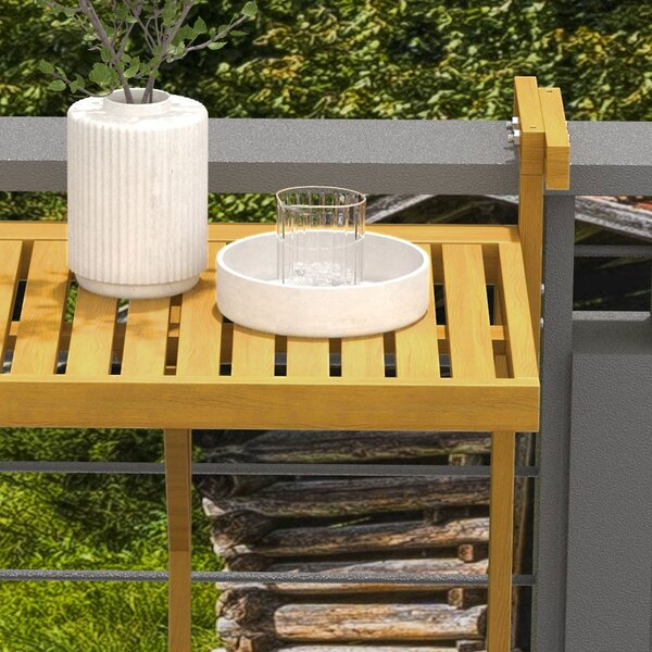 Outsunny Masă Suspendată de Exterior, Masă Reglabilă pentru Balustradă, Blat Suport cu Montare pe Perete, 68x65x40,5-55 cm, Tec | Aosom Romania