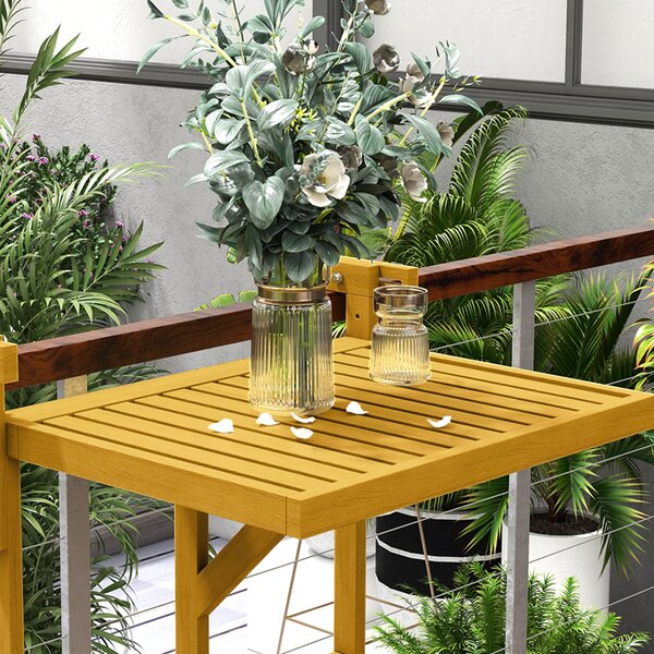 Outsunny Masă Suspendată de Exterior, Masă Reglabilă pentru Balustradă, Blat Suport cu Montare pe Perete, 68x65x40,5-55 cm, Tec | Aosom Romania