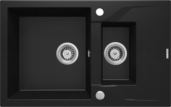 Deante Andante, chiuveta granit 780x490x194 mm + sifon de economisire a spațiului, 1,5 camere, negru, ZQN_N513