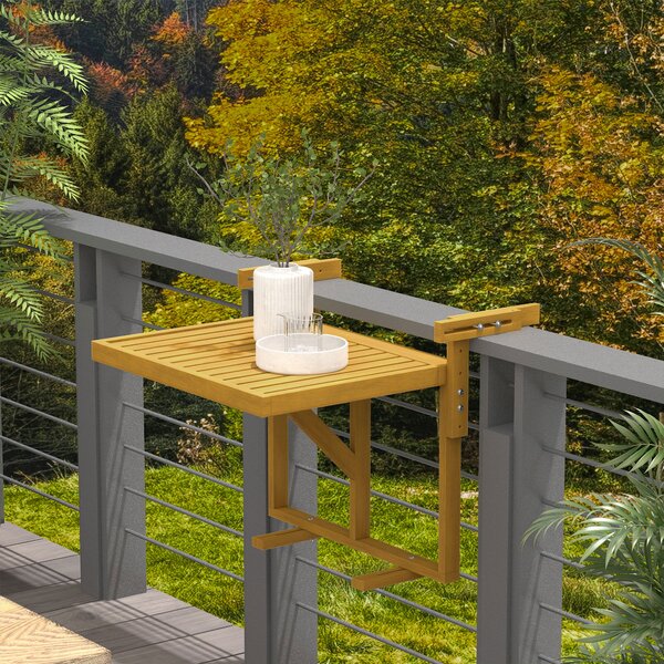 Outsunny Masă Suspendată de Exterior, Masă Reglabilă pentru Balustradă, Blat Suport cu Montare pe Perete, 68x65x40,5-55 cm, Tec | Aosom Romania