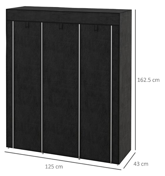 HOMCOM Dulap din Material Textil cu Bază Înălțată, 8 Rafturi și 2 Bare, 125x43x162.5 cm, Gri Închis | Aosom Romania