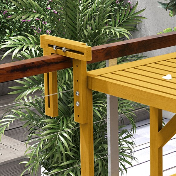 Outsunny Masă Suspendată de Exterior, Masă Reglabilă pentru Balustradă, Blat Suport cu Montare pe Perete, 68x65x40,5-55 cm, Tec | Aosom Romania