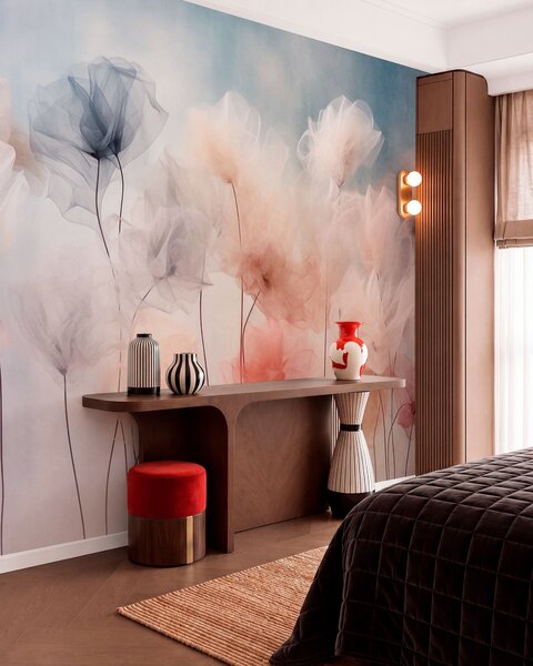 Tapet Flori aerisite, în nuanțe delicate de pastel, Fototapet Flori, w05818 : Uwalls.ro