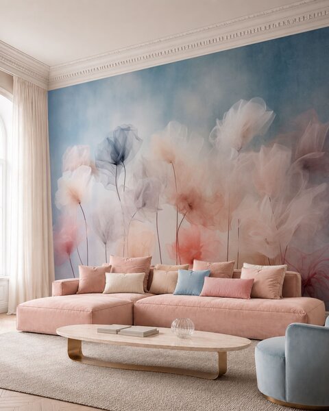 Tapet Flori aerisite, în nuanțe delicate de pastel, Fototapet Flori, w05818 : Uwalls.ro