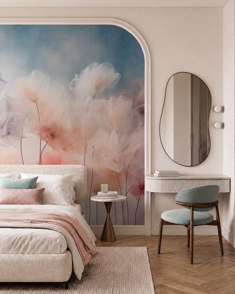 Tapet Flori aerisite, în nuanțe delicate de pastel, Fototapet Flori, w05818 : Uwalls.ro