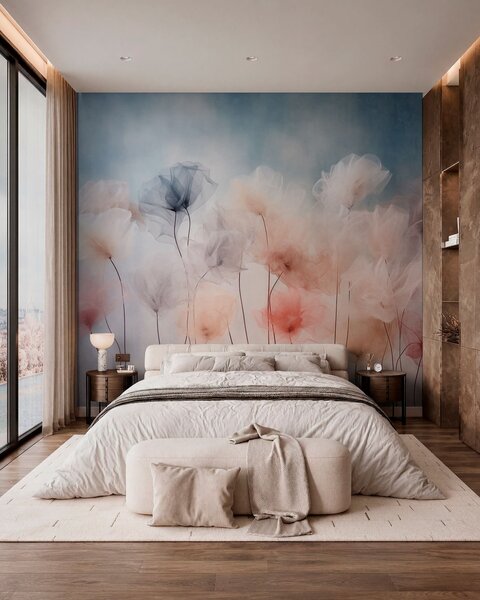 Tapet Flori aerisite, în nuanțe delicate de pastel, Fototapet Flori, w05818 : Uwalls.ro