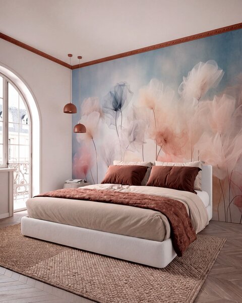 Tapet Flori aerisite, în nuanțe delicate de pastel, Fototapet Flori, w05818 : Uwalls.ro