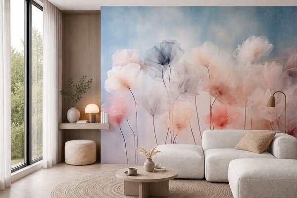 Tapet Flori aerisite, în nuanțe delicate de pastel, Fototapet Flori, w05818 : Uwalls.ro