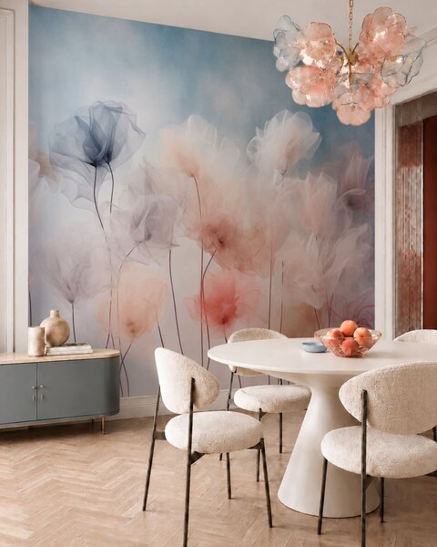Tapet Flori aerisite, în nuanțe delicate de pastel, Fototapet Flori, w05818 : Uwalls.ro