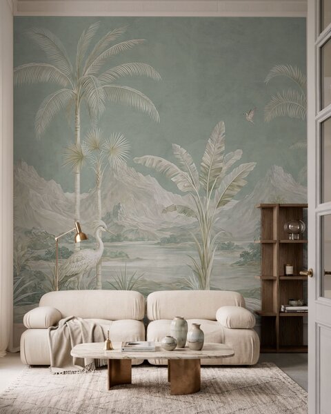 Tapet Peisaj tropical în nuanțe delicate de verde, Fototapet Natură, w05819 : Uwalls.ro