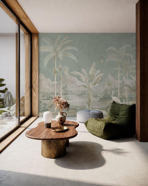 Tapet Peisaj tropical în nuanțe delicate de verde, Fototapet Natură, w05819 : Uwalls.ro