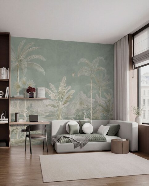 Tapet Peisaj tropical în nuanțe delicate de verde, Fototapet Natură, w05819 : Uwalls.ro